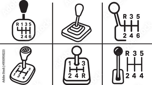 Car manual shift lever icon vector outline set. Simple editable transmission symbol graphic. 