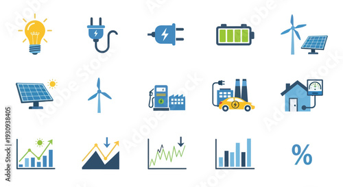 Collection of Colorful Energy and Sustainability Icons.