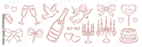 A diverse collection of abstract line drawings featuring various shapes and figures isolated on white background, Vector, illustration