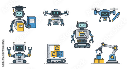 Diverse Collection of Modern Robots and Automated Systems.