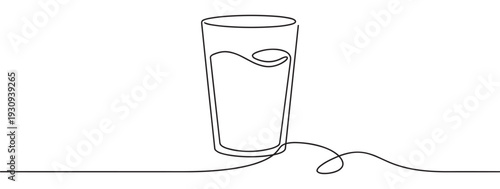 Glass of water drawn in a continuous line style illustration beautifully represents the essence of simplicity and refreshing hydration.