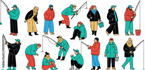 Fisherman Collection Action Poses Commercial Illustration