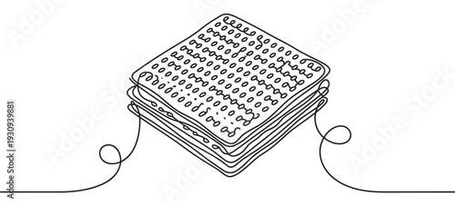 Stack of traditional matzah crackers drawn in continuous line art style, symbolizing simplicity and tradition.