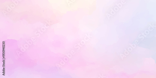 Soft pastel watercolor background with dreamy pink and purple clouds, abstract ethereal sky texture for creative design