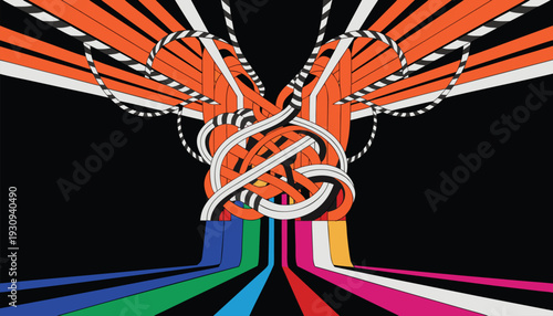 A colorful knot with rainbow colored strings