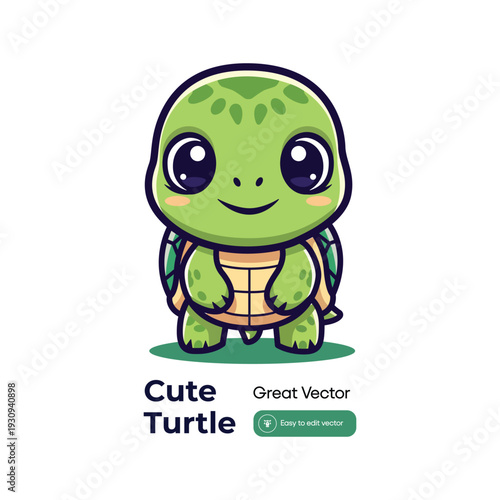 Cute cartoon turtle with big eyes and happy smile