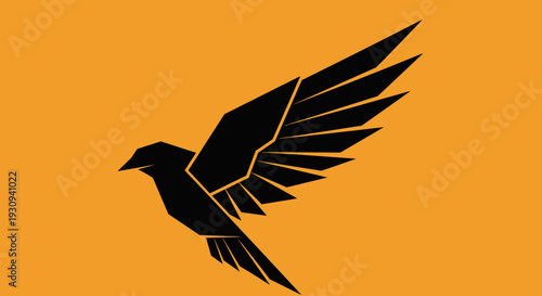 Black Bird Flying with Spread Wings.