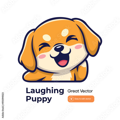 Adorable laughing puppy with joyful expression and rosy cheeks