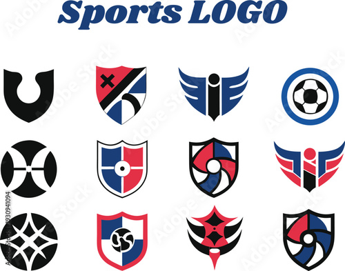 A collection of 12 unique sports team logos on a white background