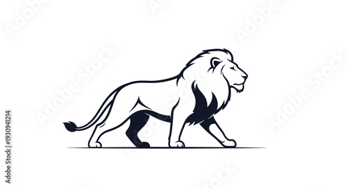 Black and White Lion Illustration Walking.