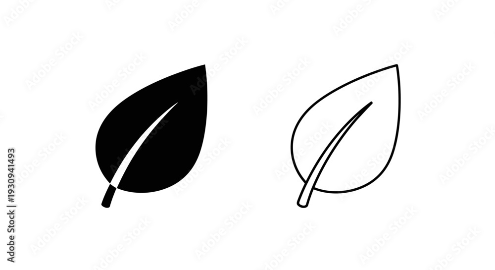 Obraz premium Minimalist leaf designs: simple line art and solid fill illustrations for modern graphics Vector