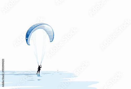 Daring Adventure of Kitesurfing on Tranquil Waters Under a Clear Sky with Parachute-Like Kite