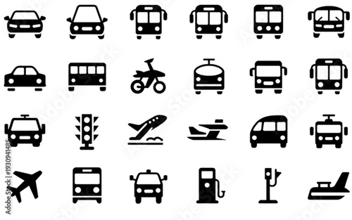 Vehicles icons isolated on transparent background.