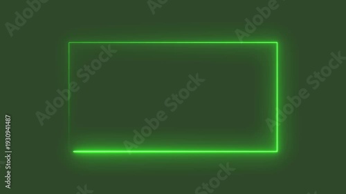 abstract glowing neon rectangle frame animation green screen 4k. Bright neon border frame effect isolated on background.