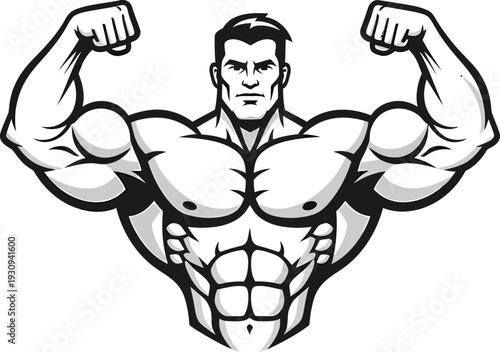 Muscular man flexing arms in powerful stance