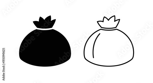 Two black and white bags with crowns on top, vector illustration, minimalist design Vector