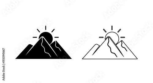 Sunrise mountain icon design vector art graphic illustration Vector