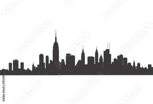 Silhouette of a Metropolis Featuring Varied Skyscrapers Against a Minimalist White Background Emphasizing Iconic Architectural Styles