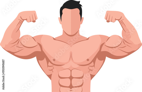 Muscular man flexing arms showing strong biceps and abs