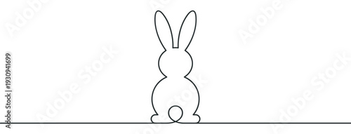 Continuous line drawing of a rabbit sitting with its back to the viewer, symbolizing spring and Easter celebrations.