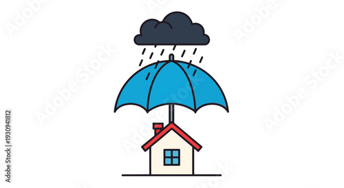 House protected by umbrella from rain and storm