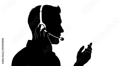 Silhouette of Man with Headset and Microphone - Customer Service