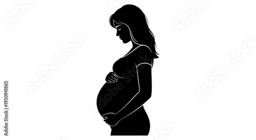 Pregnant Woman Silhouette, Waiting for Baby, Motherhood Concept
