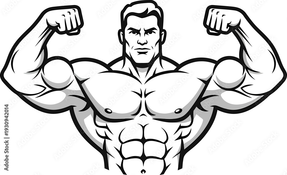 Fototapeta premium Muscular man flexing arms in powerful stance