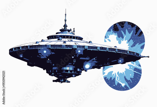 Futuristic Spaceship Flying through a Vibrant Cosmic Wormhole with Electric Energy Pulsating and Galactic Light Effects