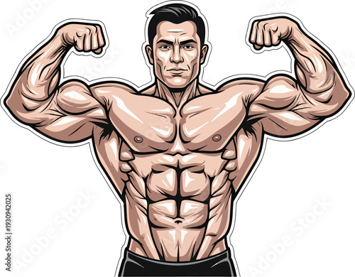 Muscular man flexing his biceps with confident expression