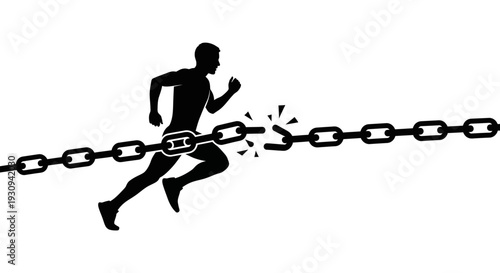 Man Breaking Chains Silhouette Running Freedom Concept