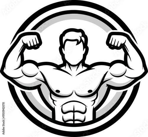 Muscular man flexing arms in powerful stance