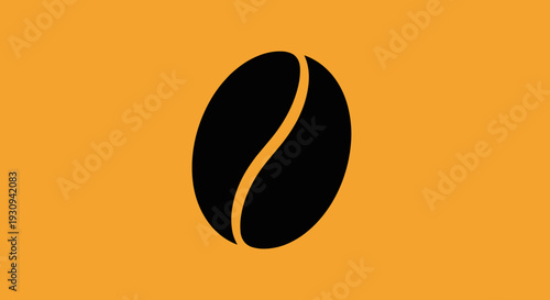 Black Coffee Bean Illustration on Orange Background.
