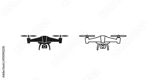Two drones flying in the sky, aerial view, modern technology, futuristic design Vector