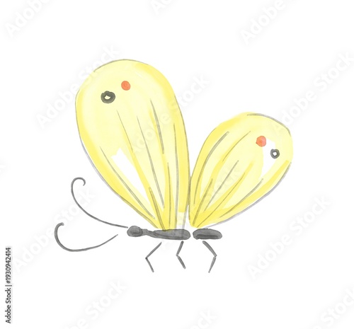 Yellow butterfly. Watercolor hand drawn illustration