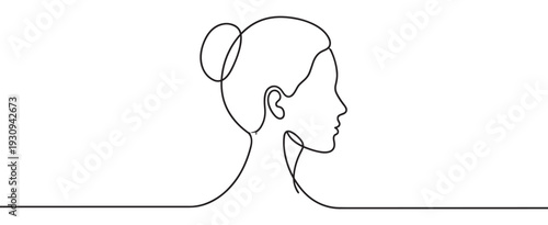 Woman's profile depicted in a minimalist continuous line art style, symbolizing beauty, elegance, and modern simplicity in design.