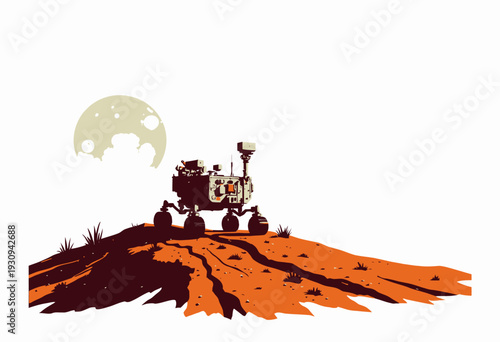 Advanced Exploration Rover Conducting Scientific Research on Alien Terrain Under Celestial Sky