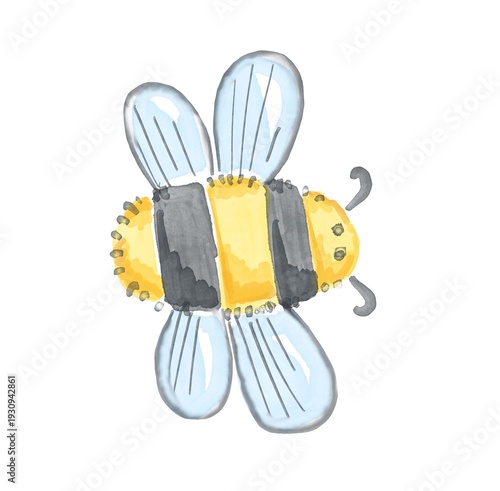 Cartoon bee. Watercolor hand drawn illustration