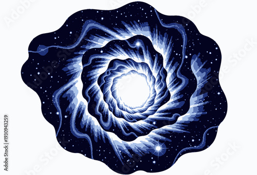 Vortex of Cosmic Light: A Spiraling Portal into the Depths of the Universe Surrounded by Stars and Galaxies in a Night Sky