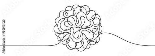 Continuous line drawing of a tangled knot unraveling into a clear path, symbolizing problem-solving and mental clarity.