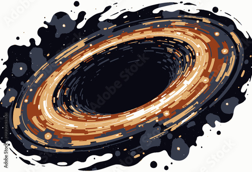 Dynamic Visualization of a Cosmic Black Hole and its Energetic Accretion Disk Surrounded by Glowing Stars in Deep Space Illustration