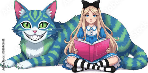 Fantasy Cat Girl Reading Book Storytelling Whimsy
