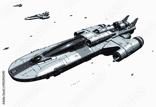 Futuristic Spaceship Fleet Cruising Through Interstellar Space with Sleek Design and Advanced Technology
