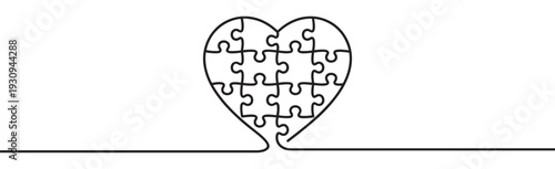 Heart puzzle line art drawing symbol of love connection and unity, representing relationships and emotional bonds.