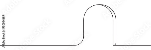 Continuous line drawing abstract shape forming a minimalist arch on a clean white surface, representing simplicity and modern design.