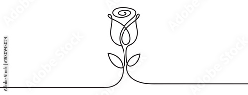 Continuous line drawing rose flower with elegant minimalist design symbolizing love, beauty, and simplicity in a modern artistic style.