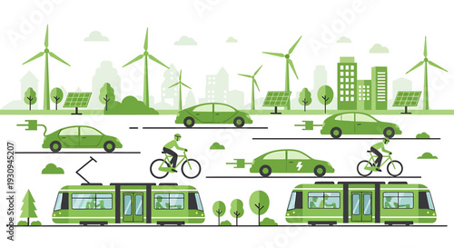 Set of green eco-friendly transportation icons vector