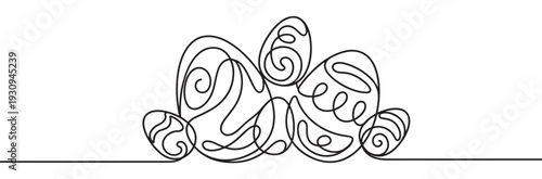 Decorative eggs continuous line art drawing illustration captures the essence of spring and celebration with elegant swirling patterns.