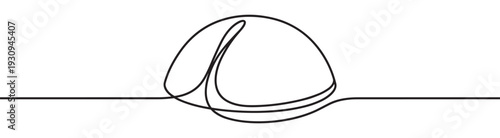 Continuous line drawing of a hard hat representing safety and protection in construction and industrial work environments.