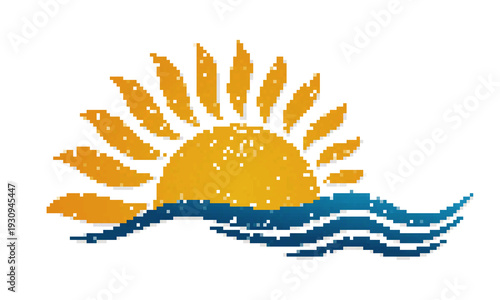 A sun dawn pixel symbol in the sea.